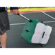 Pickleball Tutor Spin with tow bar and wheels. Measuring 12 inches tall, 18 inches wide, and 20 inches deep