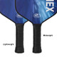 Yonex EZONE Composite Fiberglass and Carbon Fiber Pickleball Paddle with a large YONEX logo down the side and EZONE name and paddle material listed on the left side. Blue paddle background with white accents and USA Pickleball Approved logo.