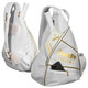 Front and back view of Franklin Sling Bag, white with gold trim and small Franklin logo across the front.