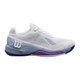 Wilson Women's Rush Pro 4.0 shoe shown in White/Eventide/Royal Lilac. Available in sizes 5.5-11.