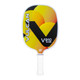 Gently Used Vulcan V910 Pickleball Paddle featuring an oval-shaped carbon fiber face, a yellow and black design, and a white edge guard and grip