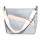 The McKenzi Pickleball Bag by Georgie and Lou featuring a silver with white and pink stripe design