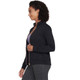 Back side view of Women's Skechers The Hoodless Hoodie GO WALK Everywhere Jacket in the color Bold Black.