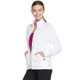 Front angled view of Women's Skechers The Hoodless Hoodie GO WALK Everywhere Jacket in the color White.