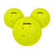 View of 3-pack Optic Franklin X-40 Performance Outdoor Pickleballs out of packaging.