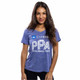 Front view of the PPA FILA Women's Pickleball V-Neck T-Shirt in the color Blue Heather.