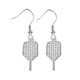 View of the Silver Born to Rally Pickleball Paddle CZ Dangle Earrings.