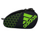The adidas Control Racket Bag is a pickleball bag that with multiple compartments. Primarily dark blue with the adidas logo and honeycomb-like graphic accent. Adjustable shoulder straps. Available in Blue/Lime, Blue/Turbo, or Blue/White