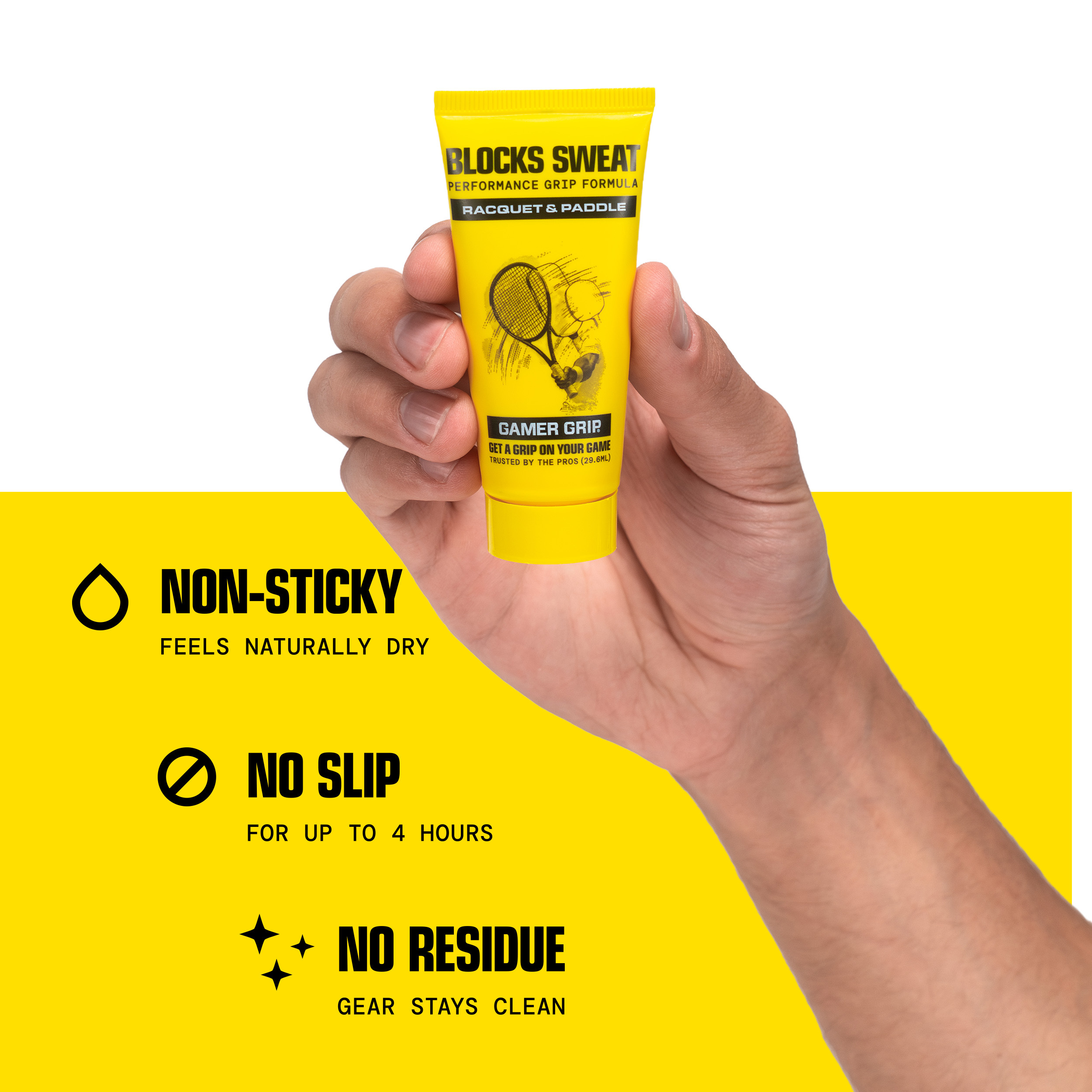 Gamer Grip pickleball grip enhancer helps keep hands dry and improve paddle traction without sticky residue during play