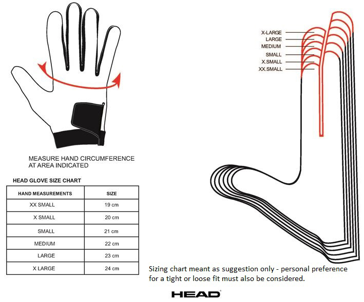 HEAD gloves sizes chart