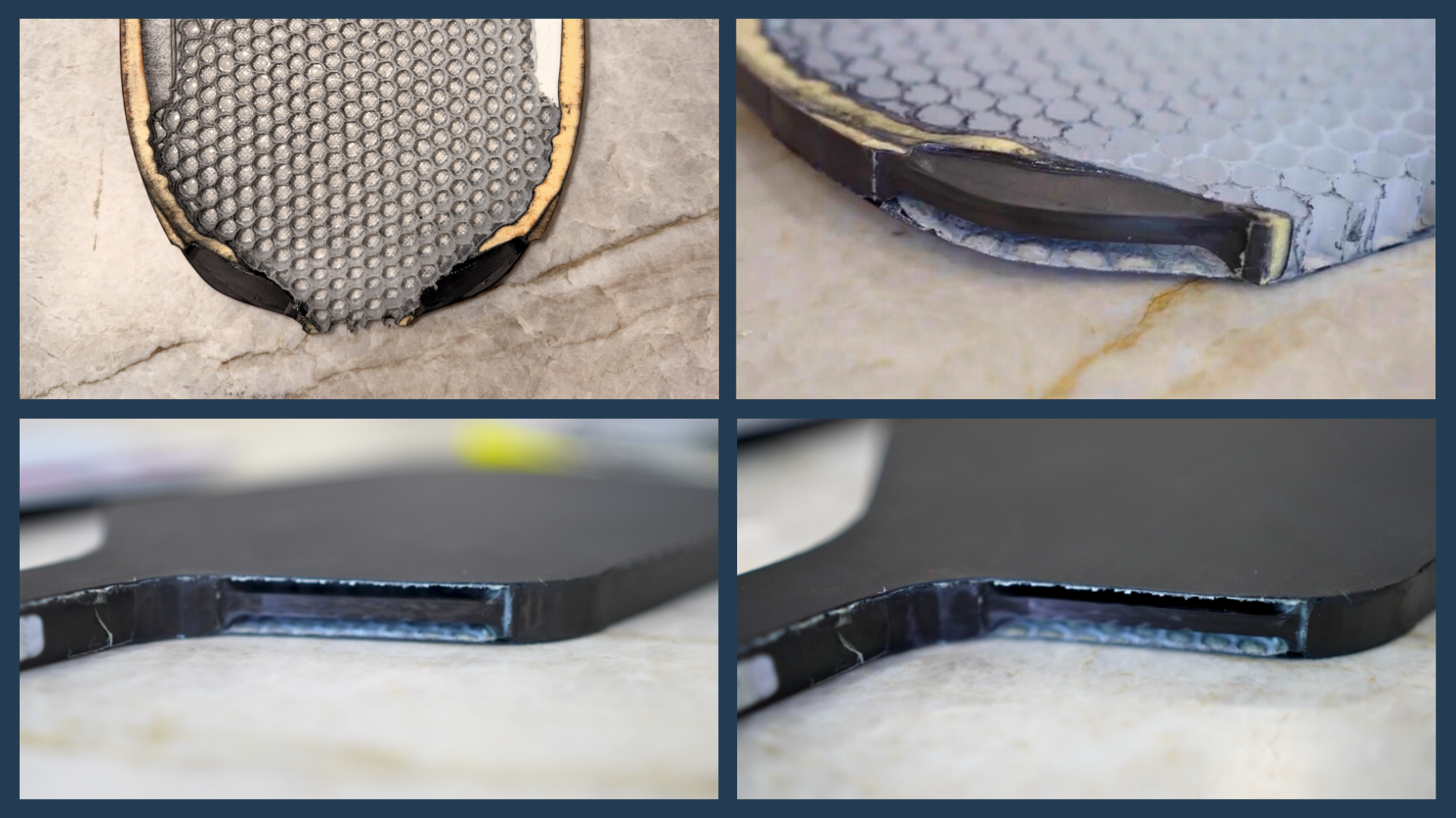 Deconstructed JOOLA Pro V paddle showing KineticFrame construction