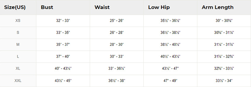 Original Penguin women's size chart