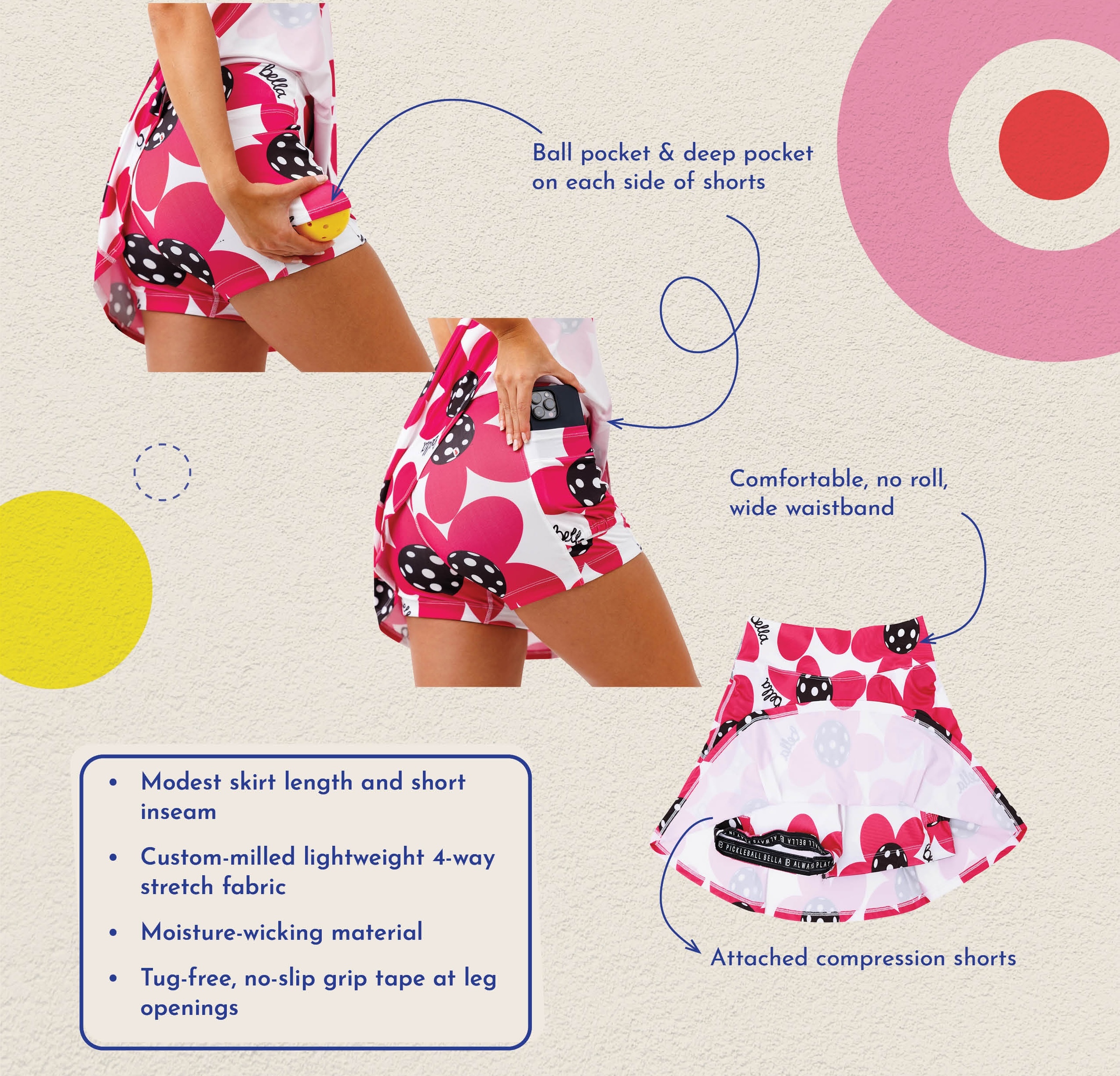 Pickleball Bella Skorts Features