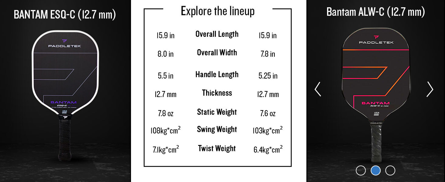 Paddletek Bantam ESQ-C 12.7mm Pickleball Paddle Comparison Tool