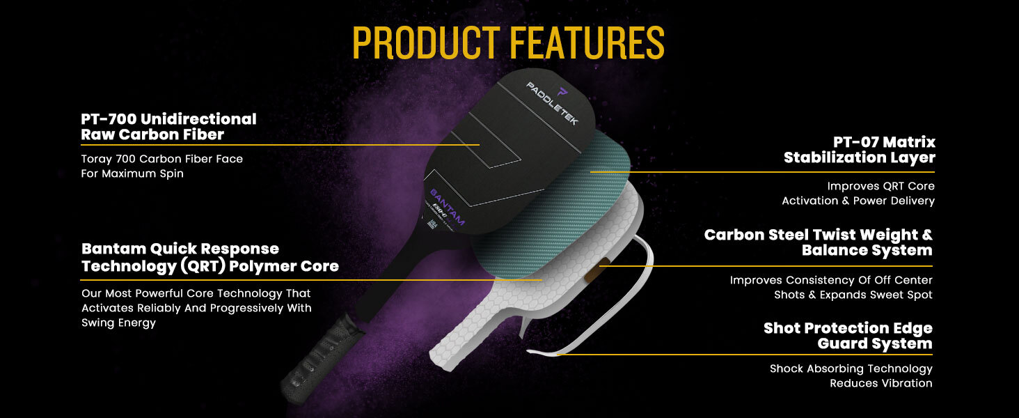 Paddletek Bantam ESQ-C 14.3mm Pickleball Paddle Infographic