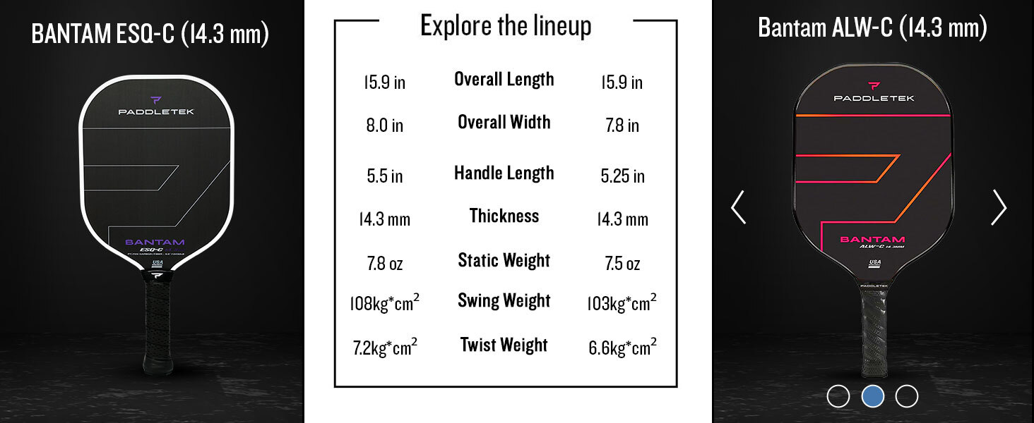 Paddletek Bantam ESQ-C 14.3mm Pickleball Paddle | Fast, Free