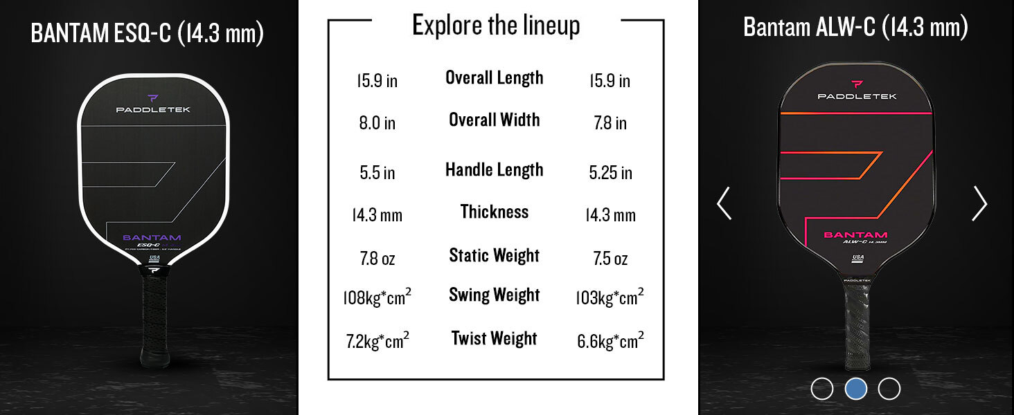 Paddletek Bantam ESQ-C 14.3mm Pickleball Paddle Comparison Tool