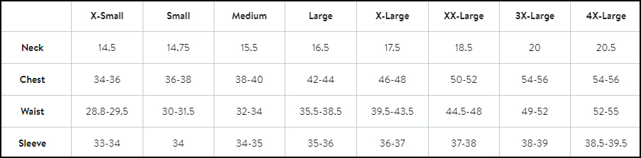 Redvanly men's size chart