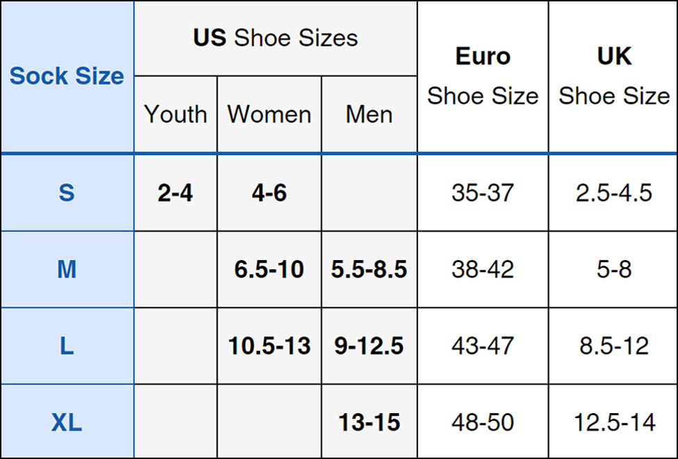 Thorlo socks unisex size chart