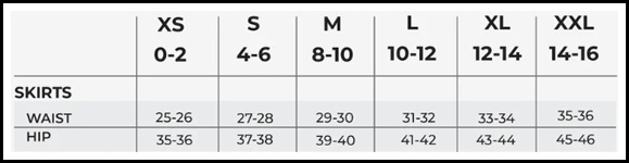 ELEVEN by Venus Williams skirts size chart