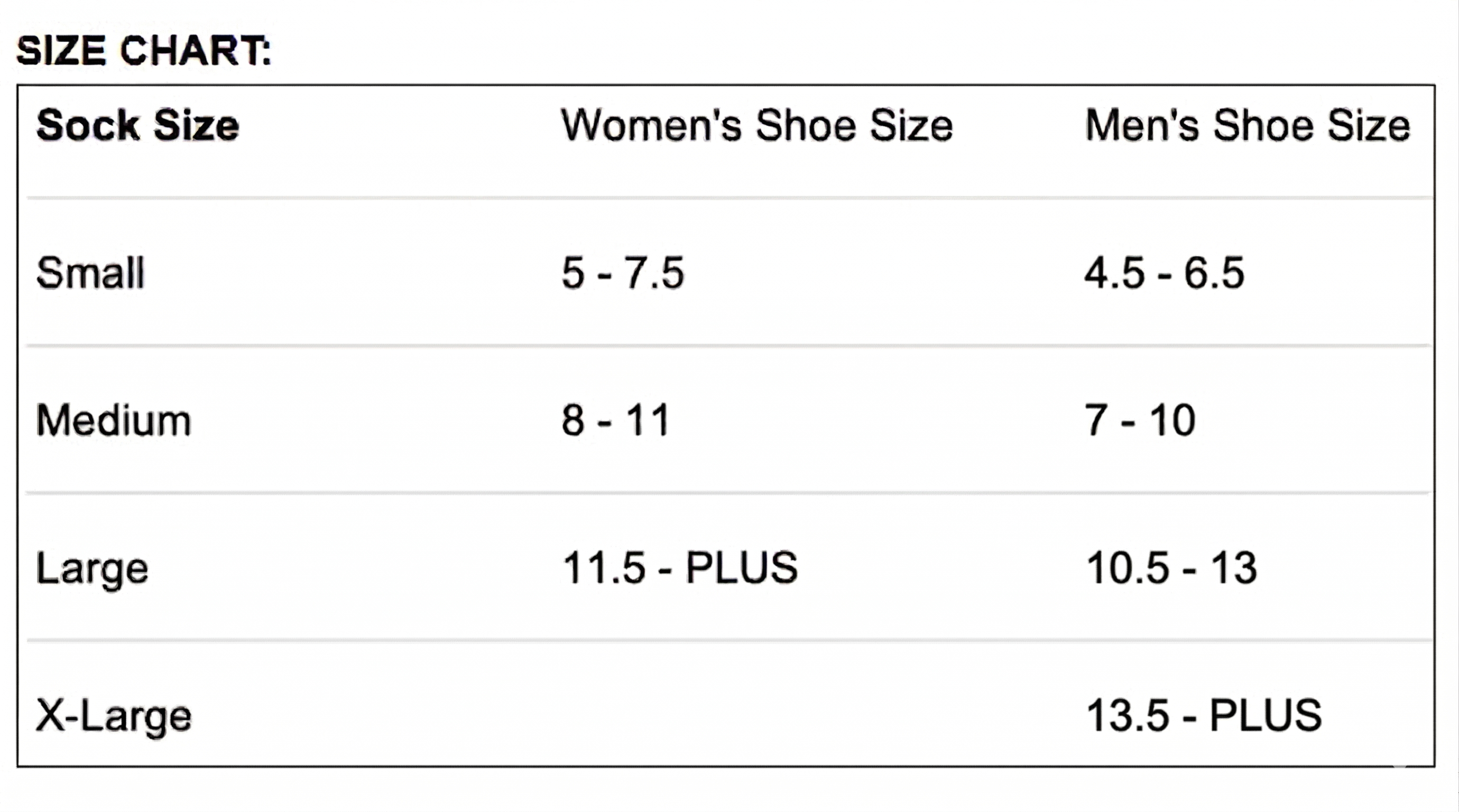 Sock size chart for OS1st No Show Pickleball Socks displaying US sizes.