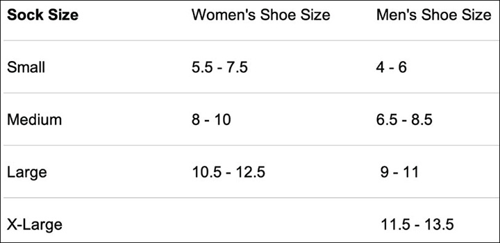 Pickleball socks size chart