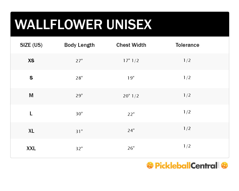 Sizechart for wallflower unisex tee's 