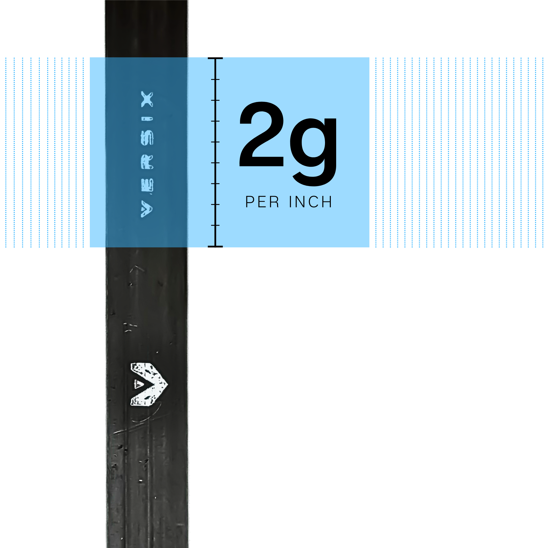 VERSIX Weighted Tape showing 2g per inch measurement for precise pickleball paddle weight customization