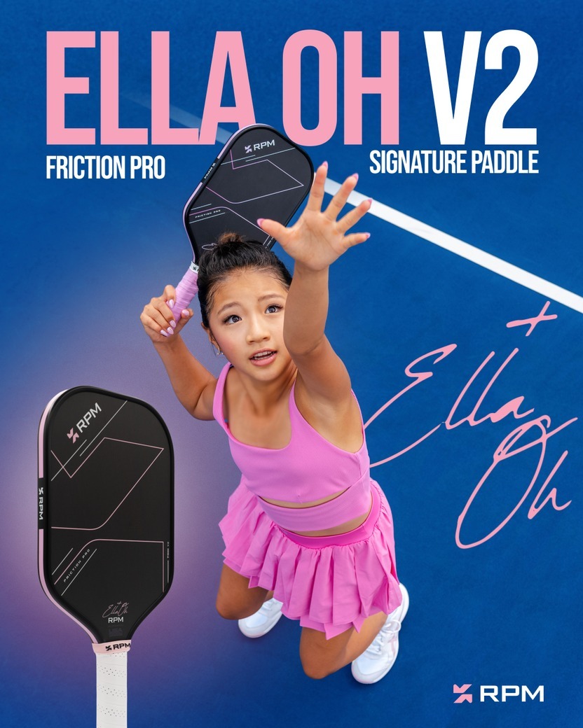 RPM Friction Pro V2 Ella Oh Elongated pickleball paddle promotional image