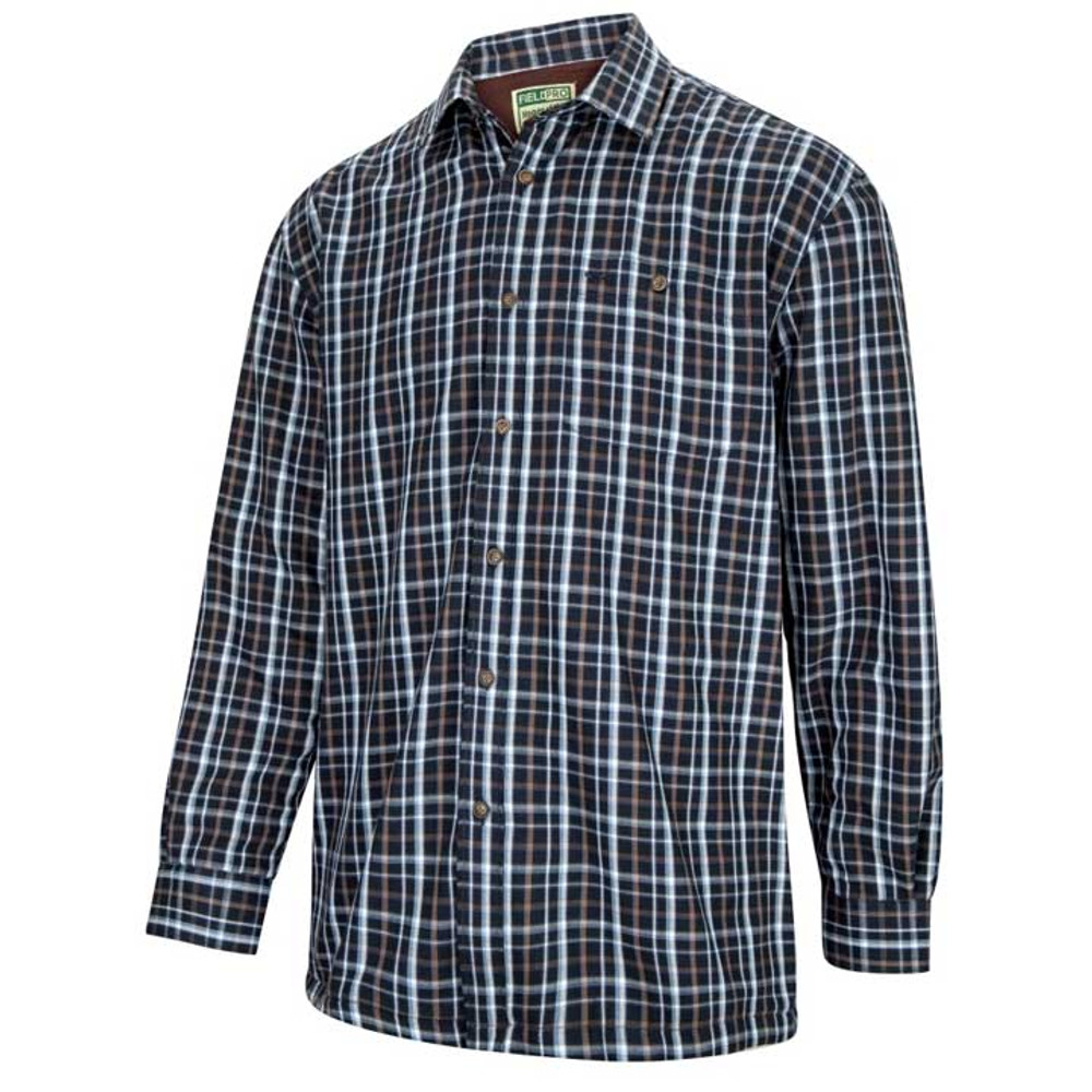 Hoggs of Fife Bark fleece-lined shirt angled to show check pattern and button detail, ideal for farming, walking, or layering