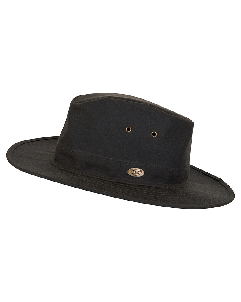Dark Green Hoggs of Fife Caledonia Waxed Hat wide brim hat water resistant