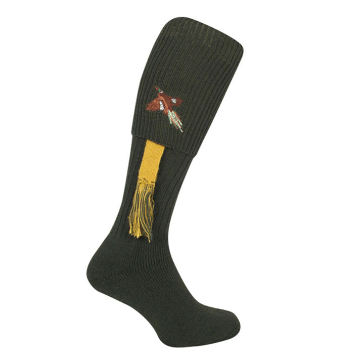 Jack Pyke Pheasant Knee Length Socks in Olive with matching garter
