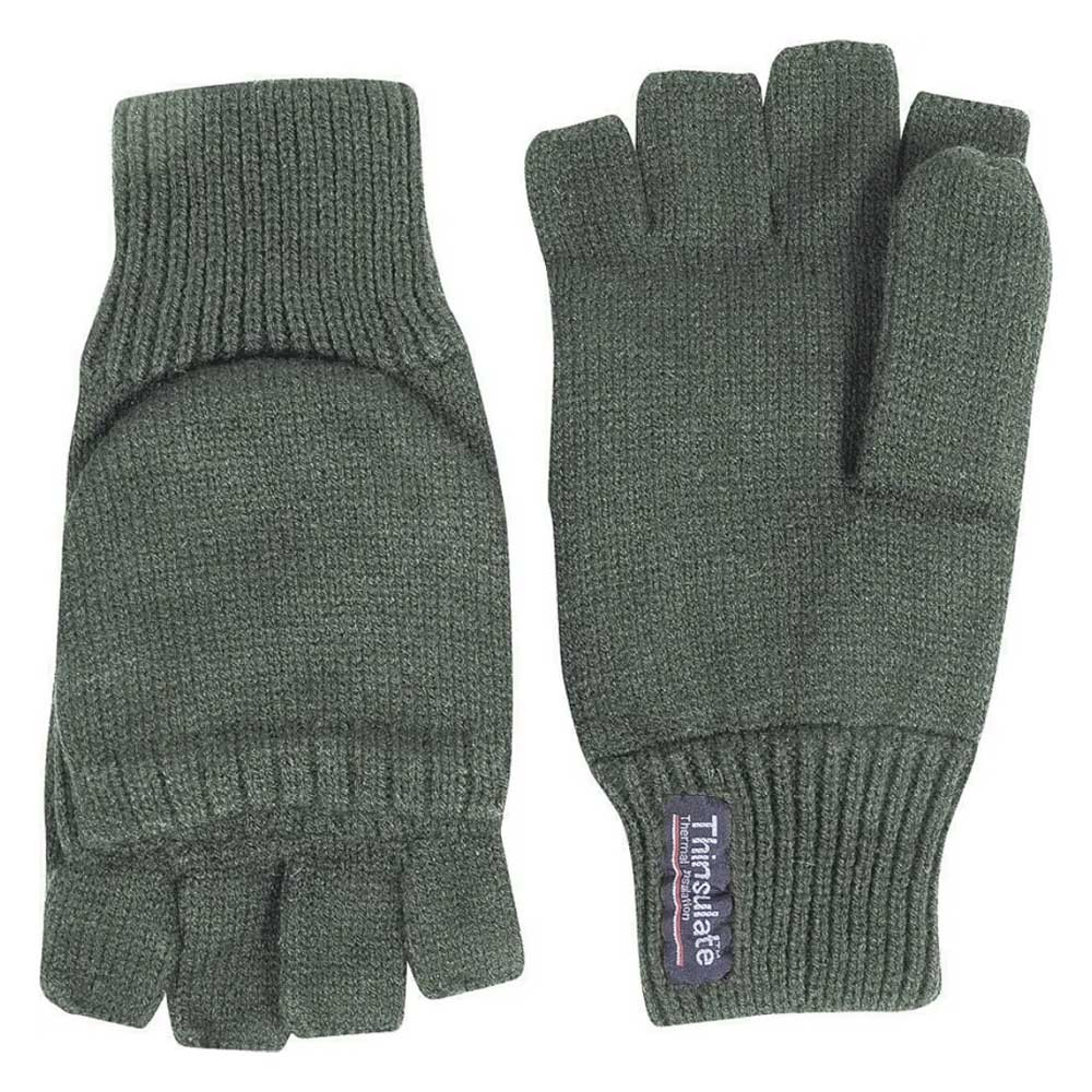 Dark green knitted thinsulate mittens with fold over mitten top