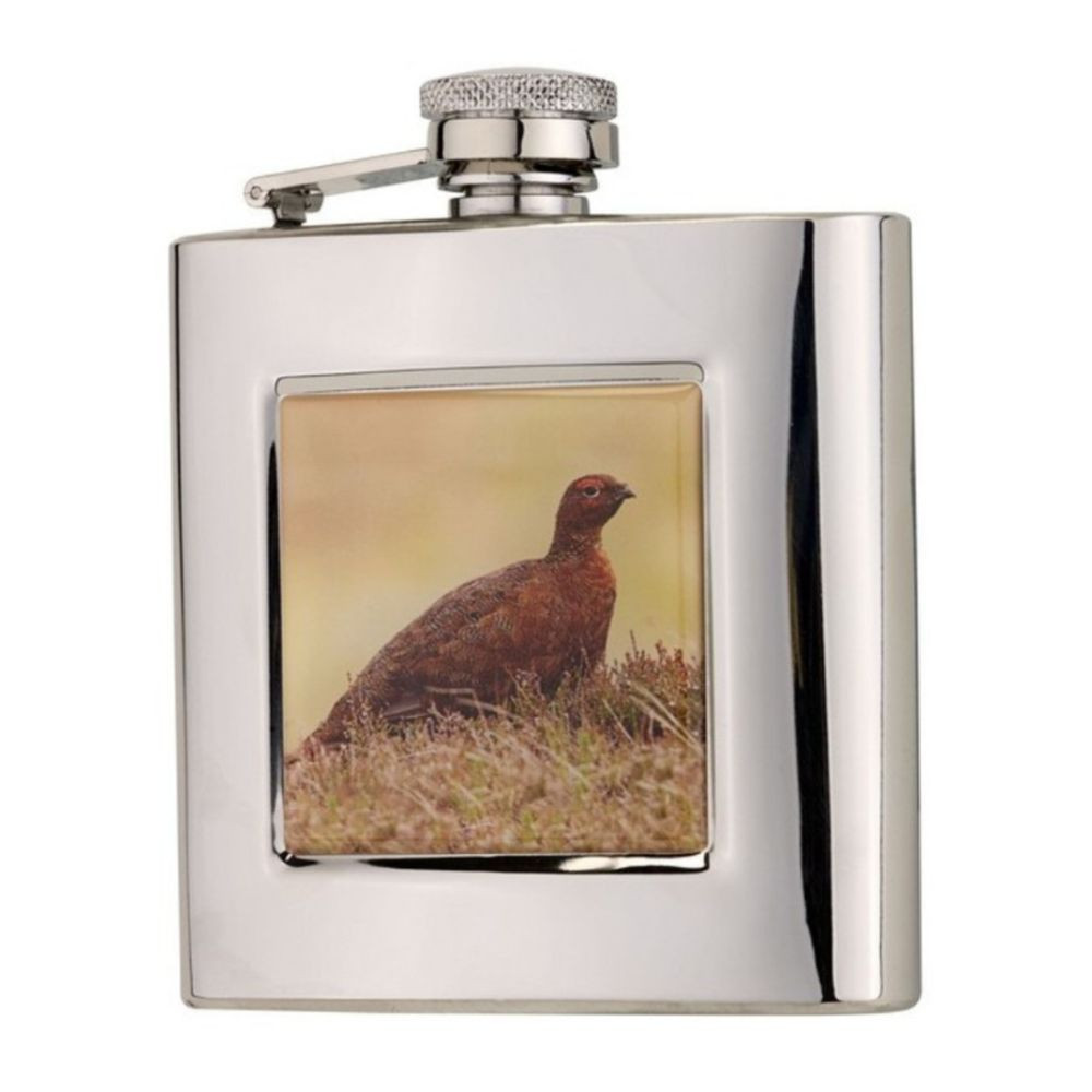 6oz stainless steel hip flask with grouse design a classic embossed flask for game shooting days and countryside gifts