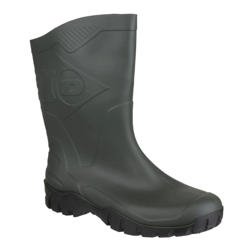 Dunlop Dee calf-length wellington boot in green, waterproof and tough for muddy farm work Dunlop Dee calf-length wellington boot in green, waterproof and tough for muddy farm work