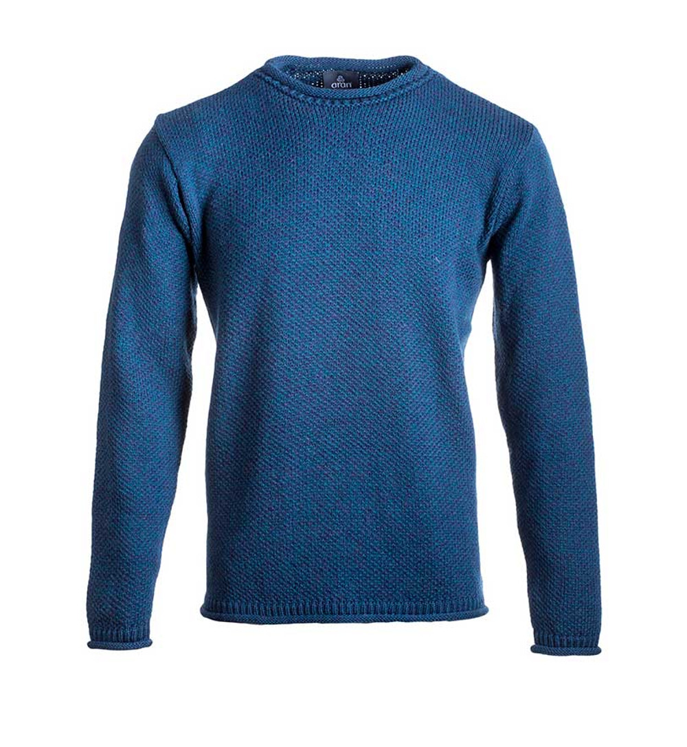 Mens Aran Roll Neck Sweater in Atlantic Mens Aran Roll Neck Sweater in Atlantic
