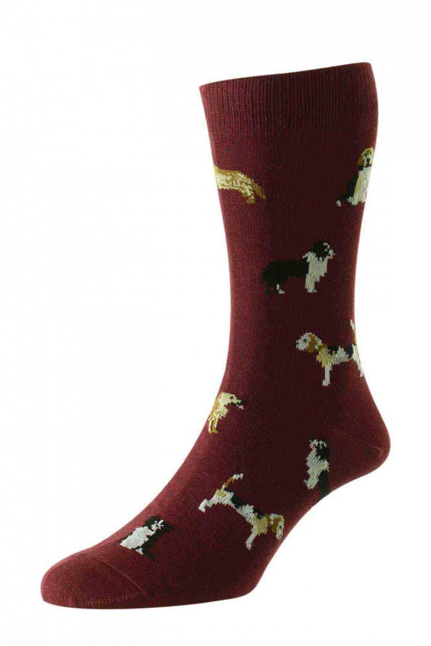 HJ Hall Country Dogs Novelty Socks in Burgundy