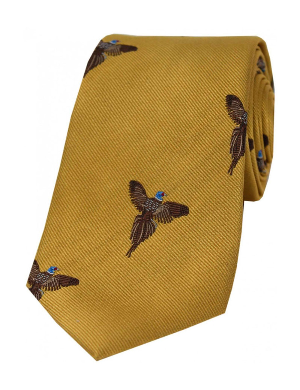 Flying Pheasant on Gold Silk Tie Flying Pheasant on Gold Silk Tie
