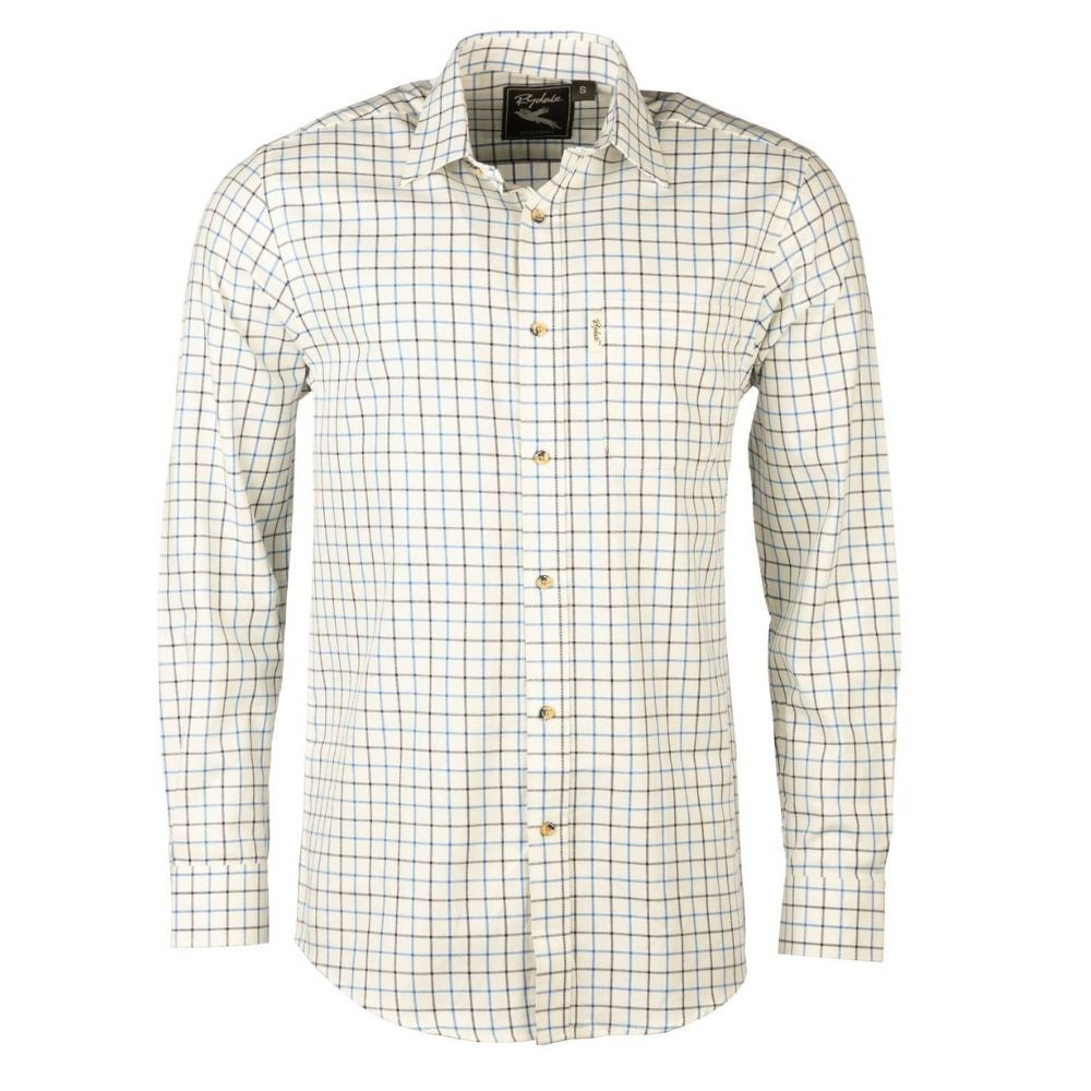 Front view of the Rydale Lockington Men's Country Check Shirt in Blue and Navy