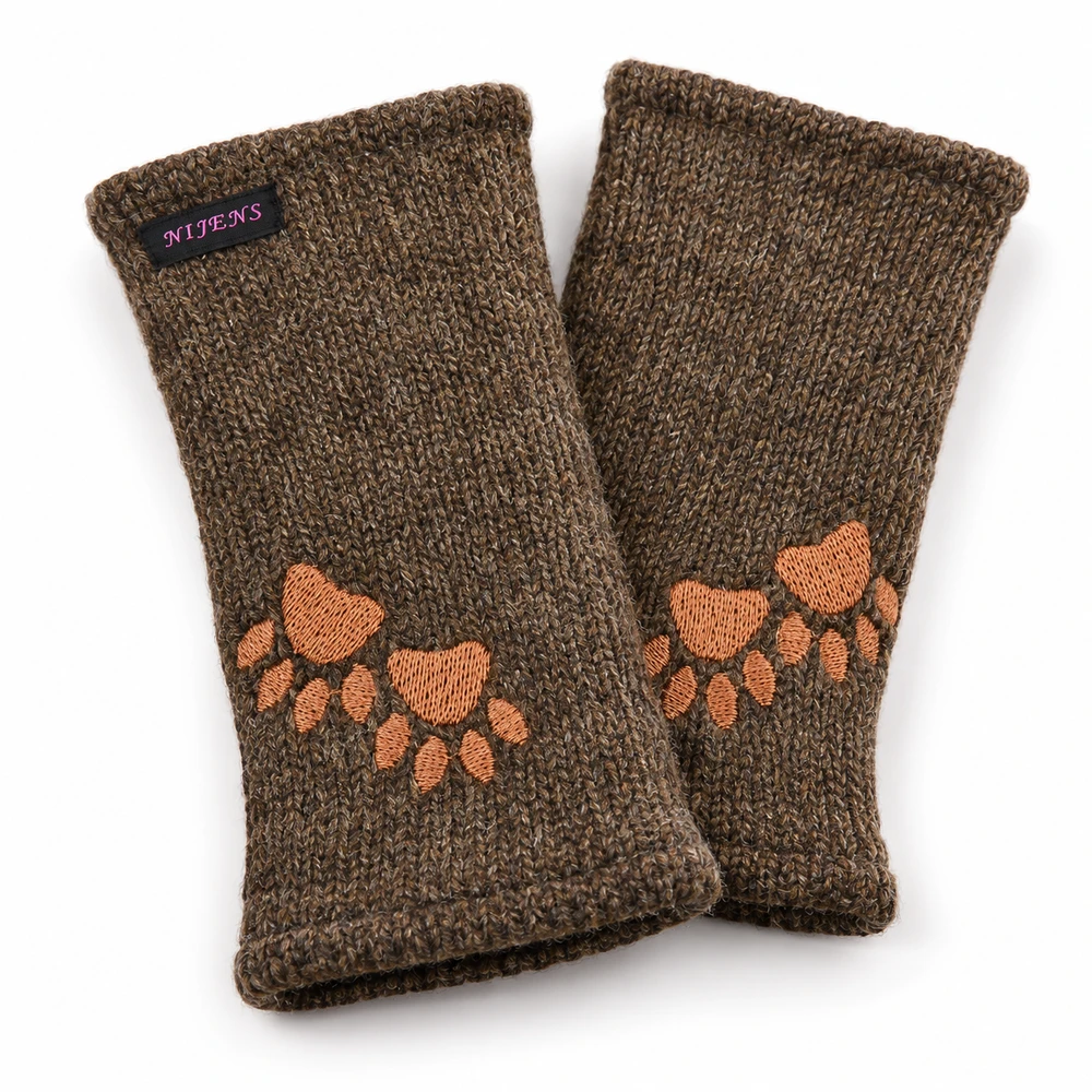 Nijens Virgin Wool Paw Embroidered Wrist Warmers