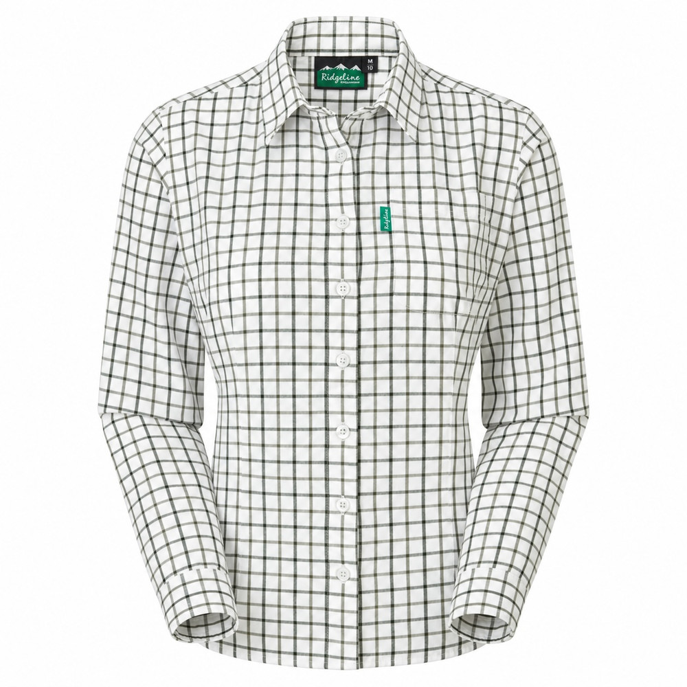 Ridgeline Womens Sedgebrook Shirt in Deep Forest check, front view