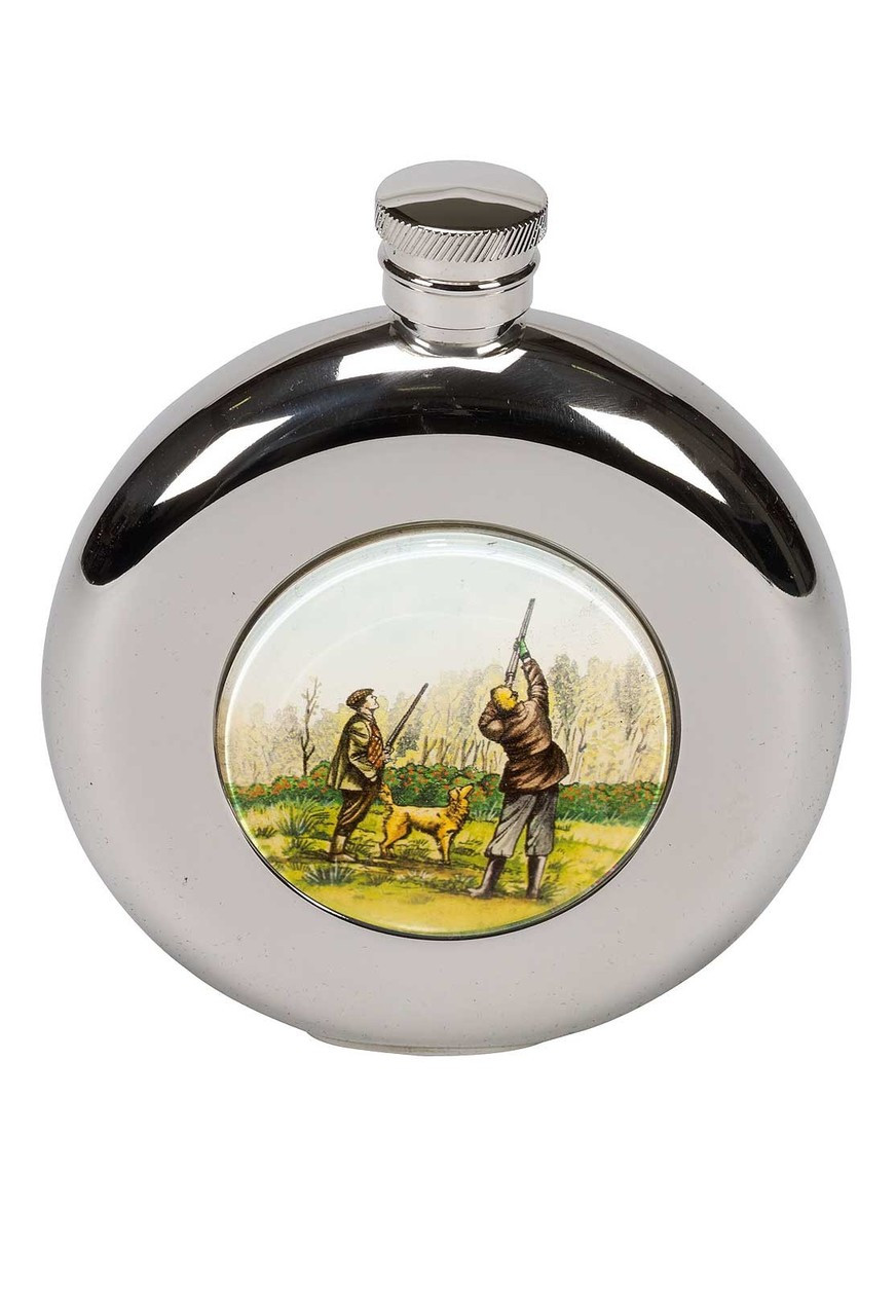 4.5oz Round Hip Flask with Shooting Motif