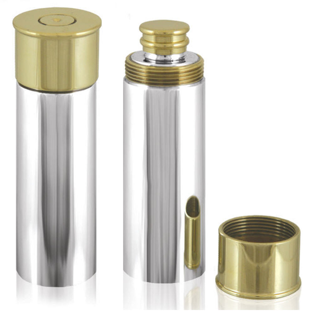 Jack Pyke Gun Cartridge Hip Flask made from stainless steel 3oz design shaped like a shotgun cartridge making it an ideal shooting hip flask