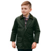 Boy wearing the Game Kids wax jacket in olive with corduroy collar