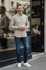 Man wearing Bonart Lynton check shirt with a pair of jeans
