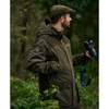 Deerhunter Eagle Jacket worn in woodland with hood up, waterproof shooting jacket for hunting and outdoor use