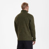 Close-up rear view of Deerhunter Sarek knitted jacket showing textured olive knitted fabric