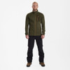 Men’s olive Deerhunter Sarek knitted jacket worn with outdoor trousers, full front view
