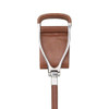 Tan leather shooting stick with comfortable handle and padded seat detail