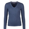 Rydale Emma V Neck cable knit jumper for ladies in Mid Navy